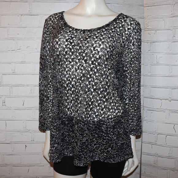 🖤🤍🌬️ MJ Collection Blouse · Sheer Monochrome · Size XL - Picture 1 of 5